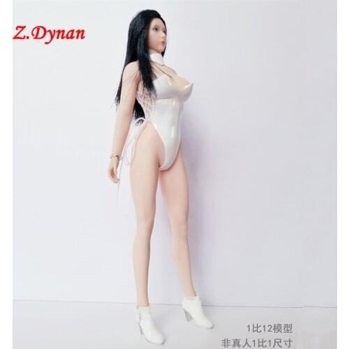 1/12 Scale Sexy Female White Jumpsuit Action Figure Clothes with High Heel Shoes Leather Bikini for 12 Inches TBLeague Body