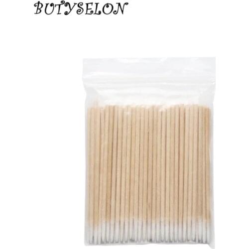 100pcs Disposable Ultra-small Cotton Swab Lint Free Micro Brushes Wood Cotton Buds Swabs Eyelash Extension Glue Removing Tools