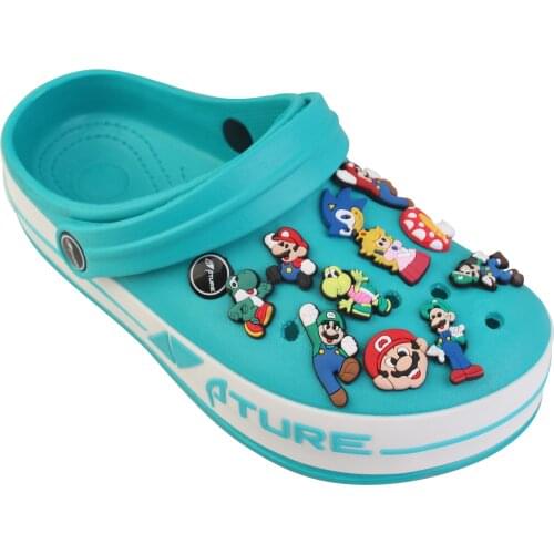 20pcs Cartoon Super Mario Luigi Mushroom PVC Shoe Charms Garden Croc Charms Shoe Accessories Buckle Fit Croc JIBZ Children Party