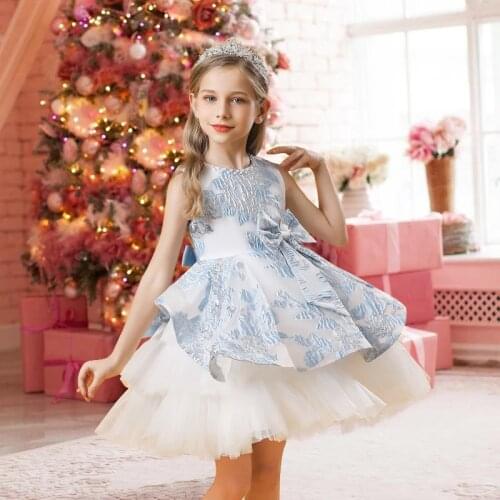 2021 Pageant Birthday Tutu Dress Elegant Kids Dresses For Girls Children Costume Beads Princess Dress Girl Party Lace Vestidos