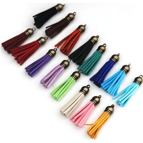 30pcs 40mm Mix Color gold silver cap Suede Tassel for Keychain Cellphone Straps Jewelry Charms Leather Tassels Diy Accessories