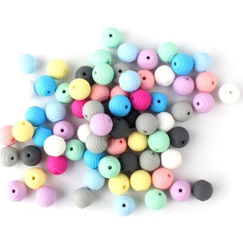 30pcs Silicone Round Spiral Beads 15mm Baby Teething Threaded Beads Food Grade Beads BFA Free Beads Baby Teethers