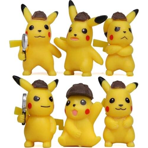 6pcs/lot Pokemon Detective Pikachu Toys Cute Pikachu PVC Action Figure Toys Doll Collection Model Toy for Children Kids Gifts