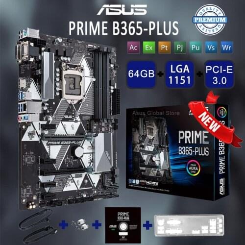 Asus LGA 1151 PRIME B365-PLUS B365 Motherboard PC Intel 9/8TH Gen PCI-E 3.0 DDR4 64GB CrossFireX Motherboard ATX Placa-mãe New
