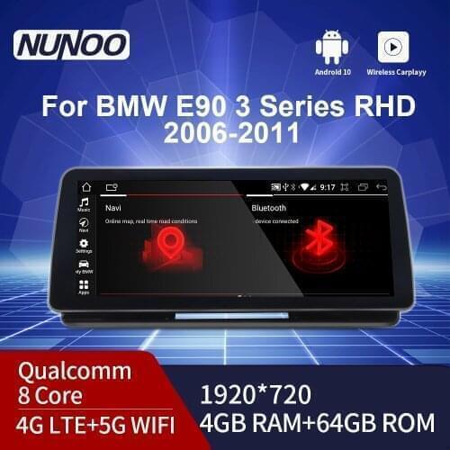 Nunoo 12.3" Android 10.0 Car Radio Gps Navigation DVD Player Touch Screen Stereo For BMW 3 Series E902005-2012 Rhd