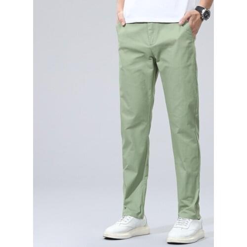 Brand Mens Straight-fit Casual Pants Spring Summer Business Stretch 98%Cotton Thin Light Grey Khaki Trousers Male Size 38 40