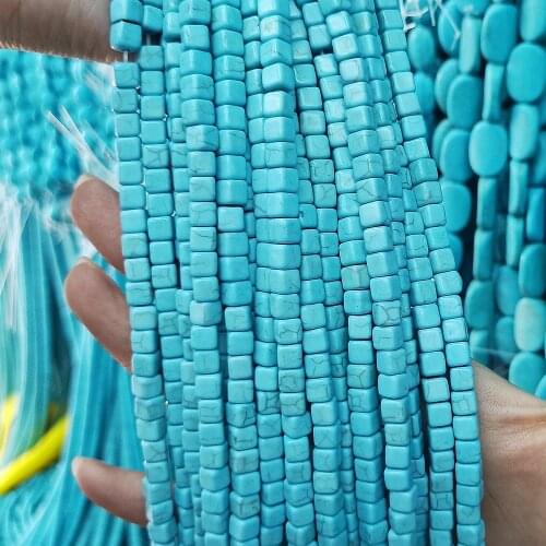 Natural blue stone square beads 4-12mm semi-finished loose stone loose beads jewelry making necklace DIY bracelet 39cm
