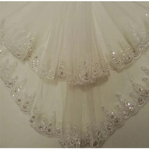 Cheap 1.5 Meters Long Lace Appliques Elegant Tulle Two-Layer Wedding Bridal Veil Long Wedding Veil With Comb