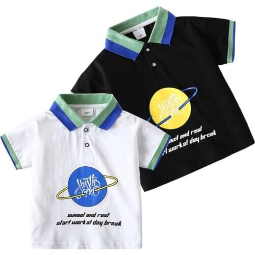Planet Pattern Boys Polo T-shirts Summer Quality Cotton Fabric Kids Tops Tees Shirt Childrens Clothes