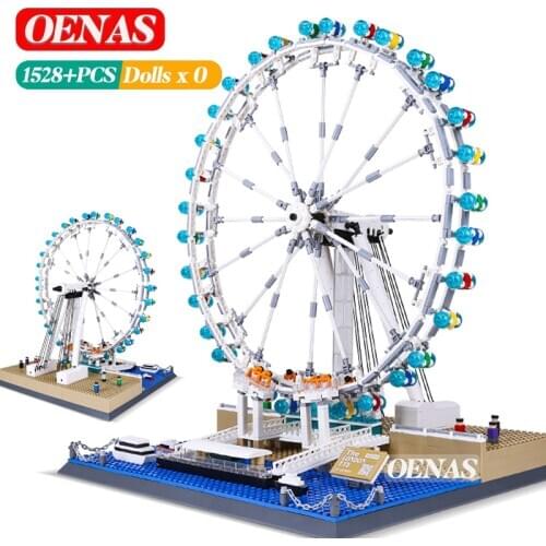 MOC City Architecture Street The London Eye Ferris Wheel Model Roller Coaster Building Blocks Toys For Children Kid Boys Gift