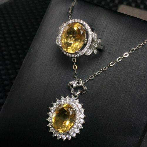 KJJEAXCMY boutique jewels 925 sterling silver inlaid with natural topaz pendant ring 2 sets flowers flow curve new style