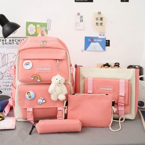 4 Piece Set School Bags for Teenage Girls 2020 Canvas Travel Backpack Women Bookbags Teen Student Schoolbag Bolsas Escolar 56