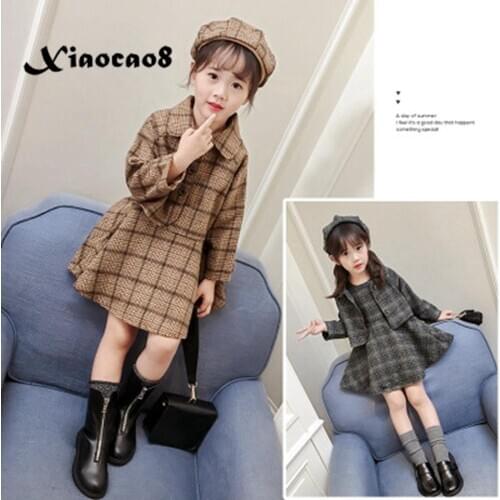 3PCS Toddler Girl Clothes Winter Kids Plaid Clothes Sets Girls Hats +Jackets +Dress Children Christmas Clothes Baby Fall Outfits