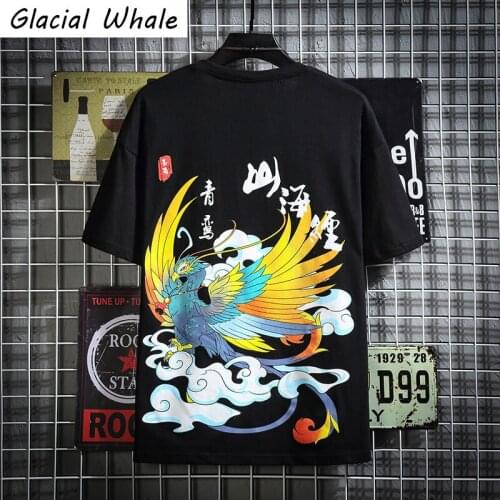 GlacialWhale Mans Oversized T-shirt Women 2021 Summer New Top Phoenix Print T-shirts Harajuku Tshirt Male Black T Shirt For Men