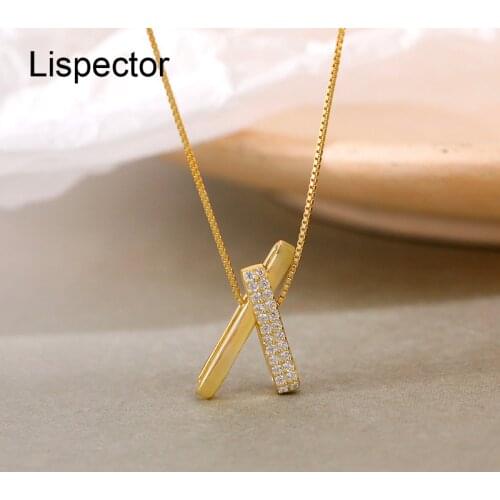 Lispector 925 Sterling Silver French Crossed Zircon Pendant Necklace for Women Luxury Elegant Designed Necklace Female Jewelry
