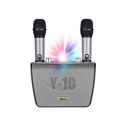 Y10 high-power bluetooth speaker dual microphone home outdoor KTV singing portable 15W dual speaker karaoke player with card