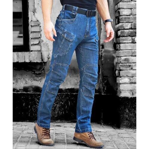 Men Tactical Denim Pants Stretchy Jeans Trousers Comfortable length pants multi pockets commuter men Jeans
