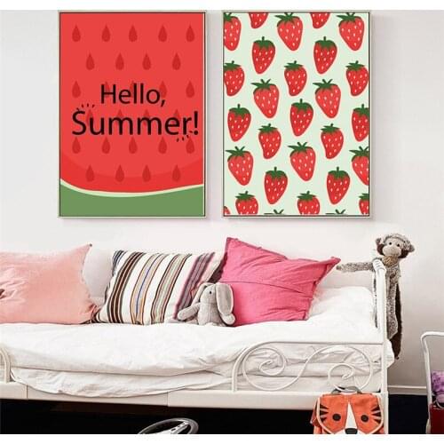 Nordic Spray Color Summer Bucolic Style Fruit Strawberry Canvas Morden Painting Sofa Wall Pictures Poster Living Room Decoration