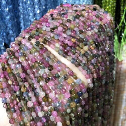Natural Stone Section Face tourmalin Beads 4mm Small Round Loose Stone Bead for Jewelry Making DIY Bracelet Necklace Strand 15