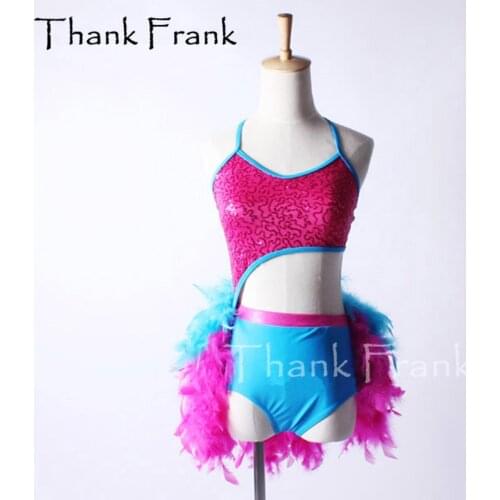 New Feather Latin Dress Girls Women Sexy Sequin Salsa Tango Rumba Leotard Costume Kids Adult Festival Modern Dance Costumes C133