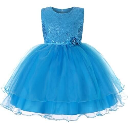 New Year Glitter Applique Flowers Ball Gown Dress Children Clothes Baby Girls Birthday Princess Dress Kids First Communion Dres