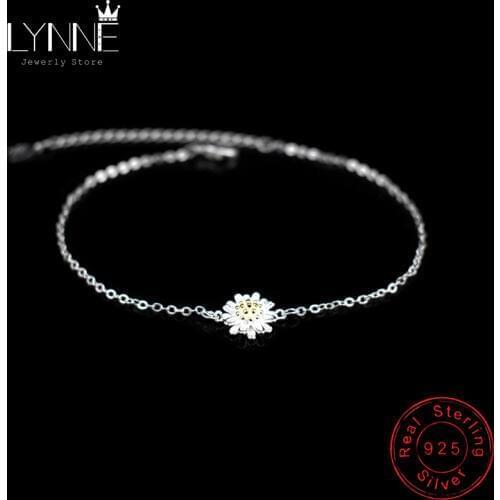 Hot Sale Fashion 925 Sterling Silver Daisy Pendant Anklets Gold Color Chrysanthemum Charm Anklet Chain For Womens Jewelry Gift