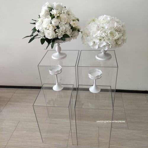 Clear color tall square perspex acrylic plinth pedestal acrylic display riser for wedding flower stand