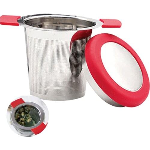Large Capacity Stainless Steel Tea Strainer Filter with Silicone Handle for Reusable Loose Leaf Grain Teapots