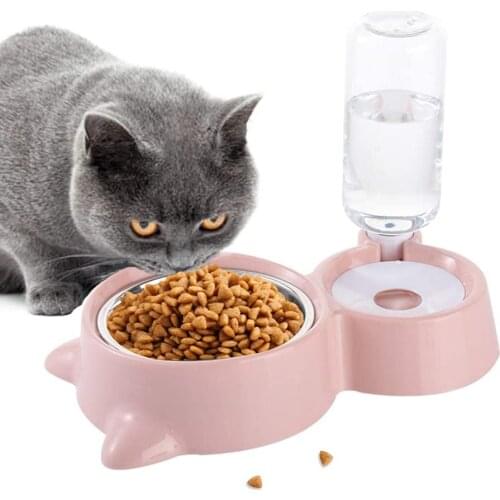 Dog Cat Bowls Water and Food Bowl Set with Detachable Stainless Steel Bowl Automatic Water Dispenser Bottle Pet Feeder Dog Cat
