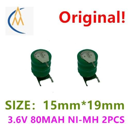Brand new and authentic Ni-MH button type rechargeable battery / button 80mah 3.6V with solder pin backup three pin memory stora