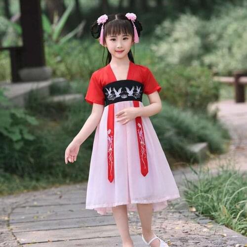 Traditional Chinese Hanfu Girls Festival Feast Chest Dress Chinese Style Embroidery Flower Spring and Summer Hanfu for Children