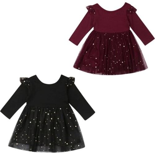 Spring Kids Girls Party Sequins Dress Wedding Bridesmaid Princess Flying Sleeve Dresses Autumn Clothes