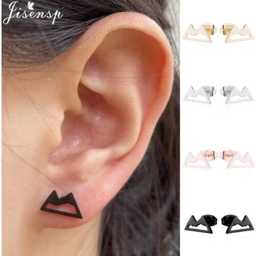 Vintage Small Snow Mountain Stud Earrings for Women Men Outdoor Sport Jewelry Black Simple Geometric Ear Piercing Travel Gifts