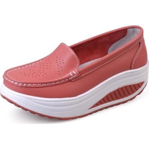 Spring Women Platform black Shoes Ladies Genuine Leather Hollow Casual Shoes Woman Slip Wedge heel platform Womens sandals