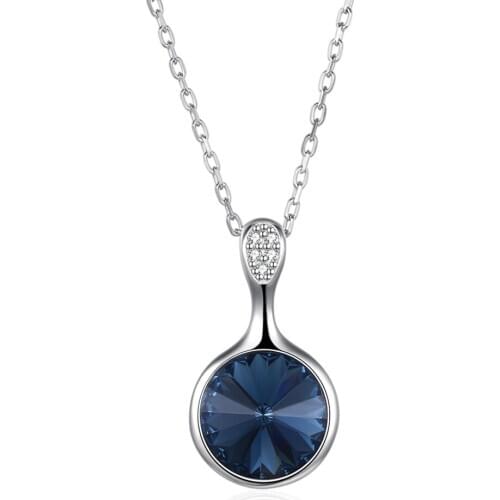 ZEMIOR 925 Sterling Silver Round Pendant Women Necklaces Blue Austria Crystal Classic Party Fine Jewelry Hot Sale 2021