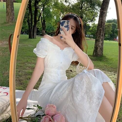 White Long Dress Women 2021 New Elegant Solid Flower Off Shoulder Summer Dress Female Cotton Trumpet Dresses Vestido