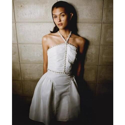 2021 new white halter women mini dress