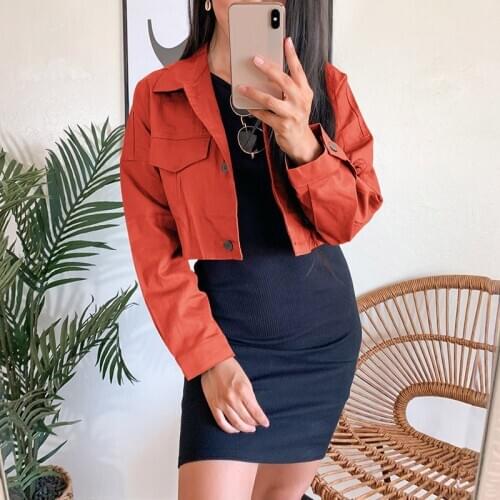 Women Cropped Coat Spring Autumn Casual Long Sleeve Single Breast Outwear -MX8