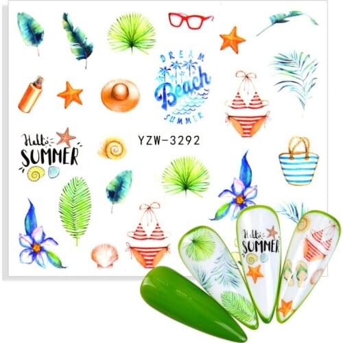 1 Sheet Water Nail Sticker Decals Sea Shell Starfish Dolphin Summer Sliders for Manicure Nail Art Decorations Tattoo