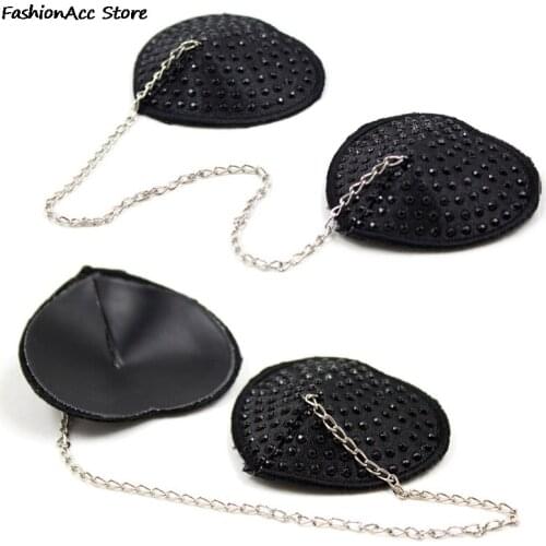 1 Pair Sexy Heart Shape Chain Rhinestone Nipple Cover Women Reusable Breast Wear Silicone Nipple Pasties Stickers Bra Pads