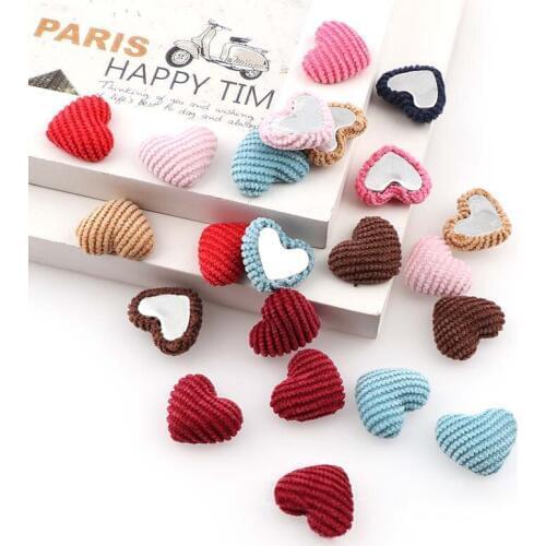 20Pc 15*20Mm Corduroy Heart Shape Flatback Buttons DIY Craft Supplies Kids Headwear Hairpin Earring Scallop Embroidery Accessori