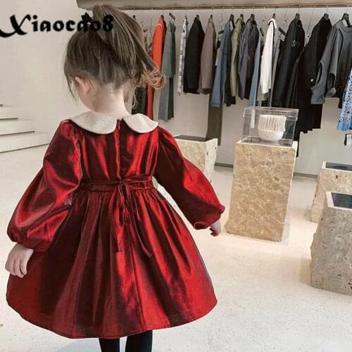 2021 Girls Winter Thick Dresses Toddler Kids Petter Pan Collar Princess Dress for Girls Long Sleeve Fall Clothes Party Dress