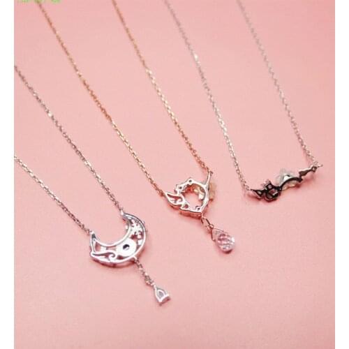 Anime Card Captor Cardcaptor Sakura 925 Sterling Silver Necklace Pendant Earrings Jewelry Set For Women Girls Couple Lovers Gift