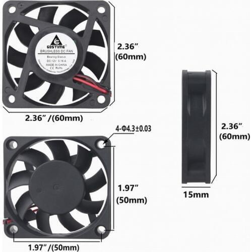 1 pcs Gdstime 12V 60x60x15mm Motor Brushless DC Cooling Fan 60mm x 15mm Computer Case Silent Radiator 6cm 6015 2Pin 0.16A
