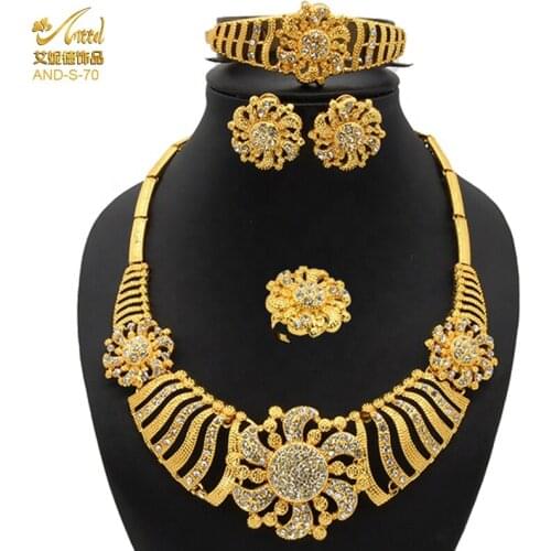 Jewelery Set Dubai Bridal Earrings For Women Indian Wedding Gold Plated Necklace Sets Luxury Earrings Necklace Rings Accessorie