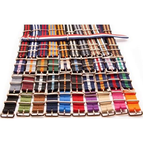 One-Piece Wristband for Sport Watch 18MM 20MM 22MM 24MM Width Nylon Strap Fashion Stripe Military Style 41 Colors Options