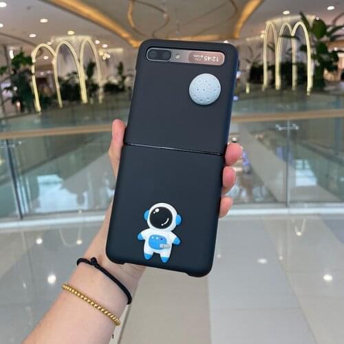 Fashion DIY Cute Cartoon Astronaut Moon Black Back Case Cover For Samsung Galaxy Z Flip 5G 4G Z Flip 3 Shockproof Hard PC Cover