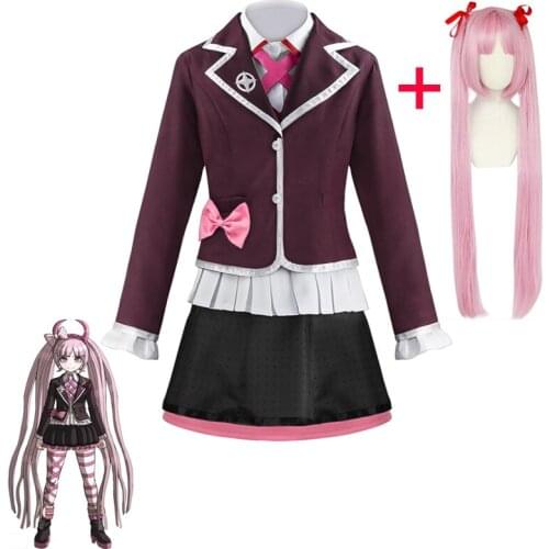 Danganronpa Utsugi Kotoko Full Cosplay Costumes Including Pink Wig Demon Headdress
