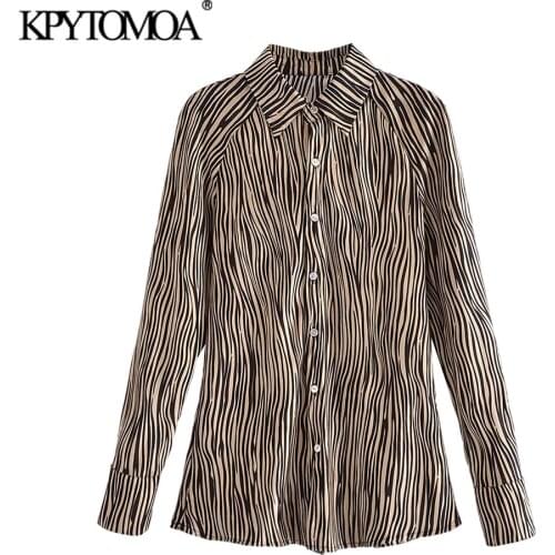 KPYTOMOA Women 2021 Fashion Zebra Print Fitted Blouses Vintage Long Sleeve Button-up Animal Pattern Female Shirts Chic Tops