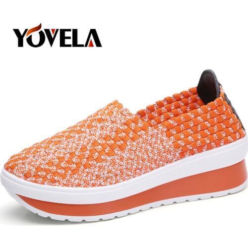 Women Flat Casual Shoes Women Woven Wedge Sneakers Ladies Breathable Slip on Comfortable Shoes High Quality Dancing Ladies Shoes